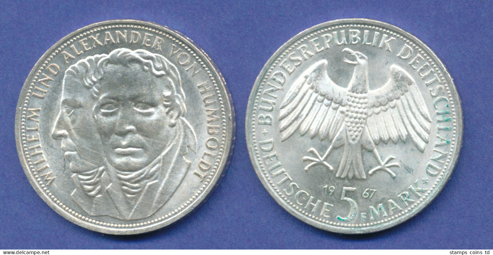 Bundesrepublik 5DM Silber-Gedenkmünze 1967, Wilhelm / Alexander Von Humboldt - 5 Mark
