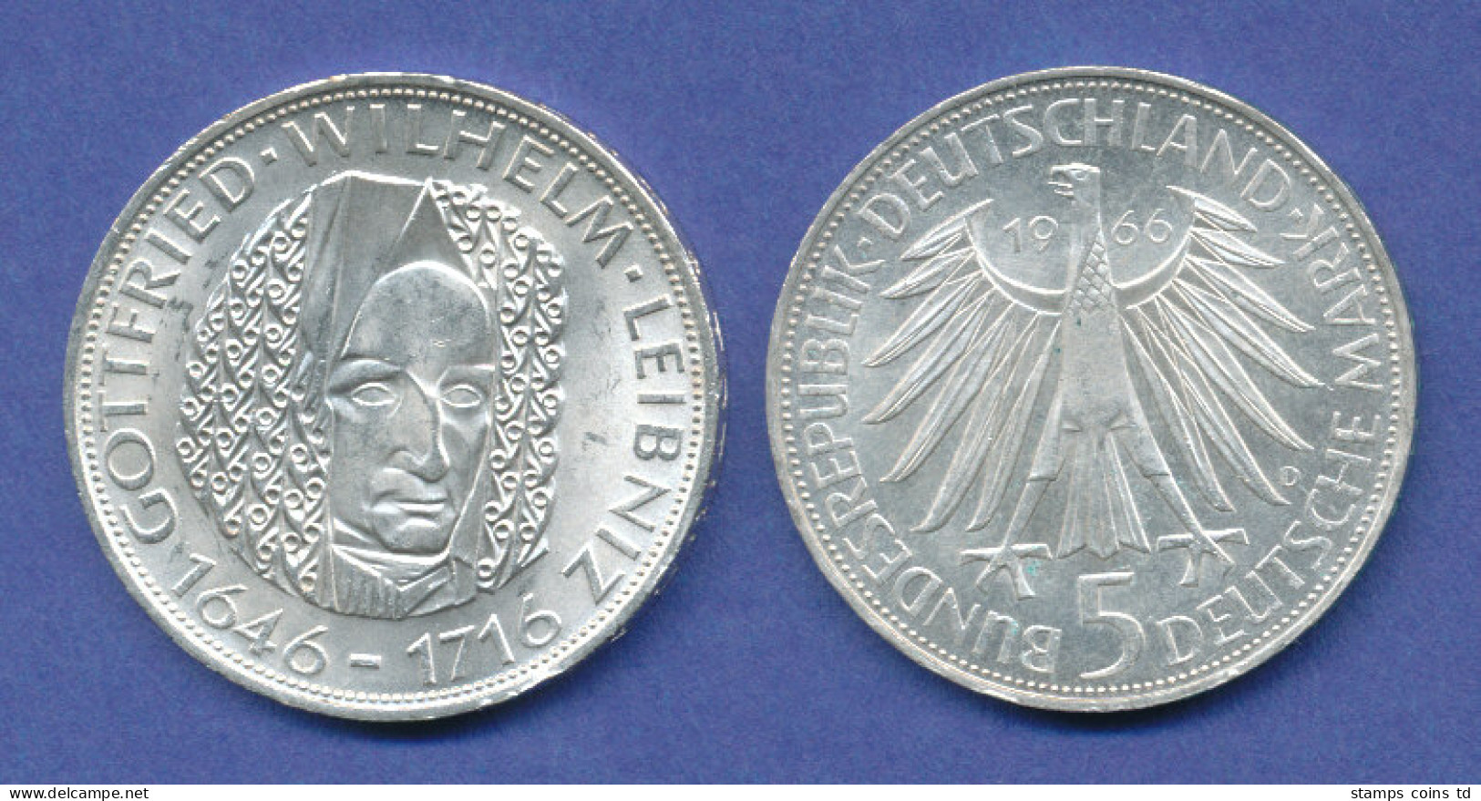 Bundesrepublik 5DM Silber-Gedenkmünze 1966, Gottfried Wilhelm Leibniz - 5 Marchi