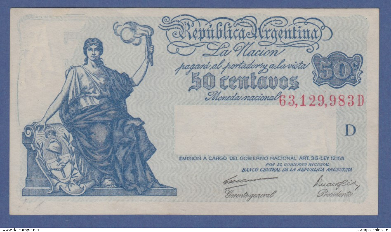 Banknote Argentinien 50 Centavos Leicht Gebraucht. - Altri – America