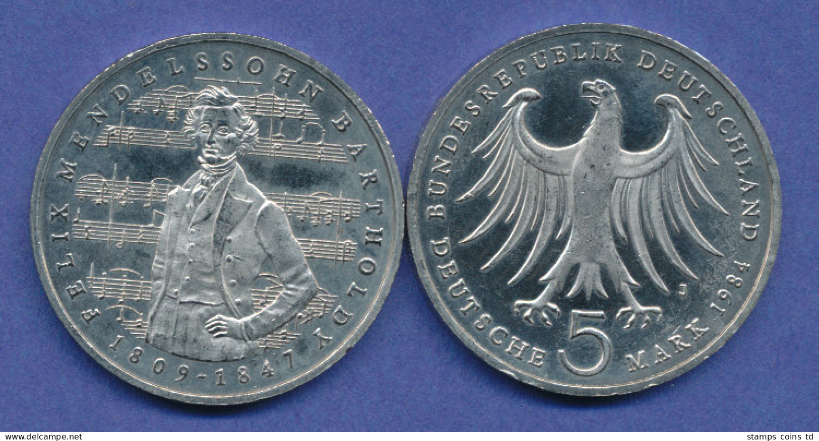 Bundesrepublik 5DM Gedenkmünze 1984, Felix Mendelssohn-Bartholdy - 5 Marchi