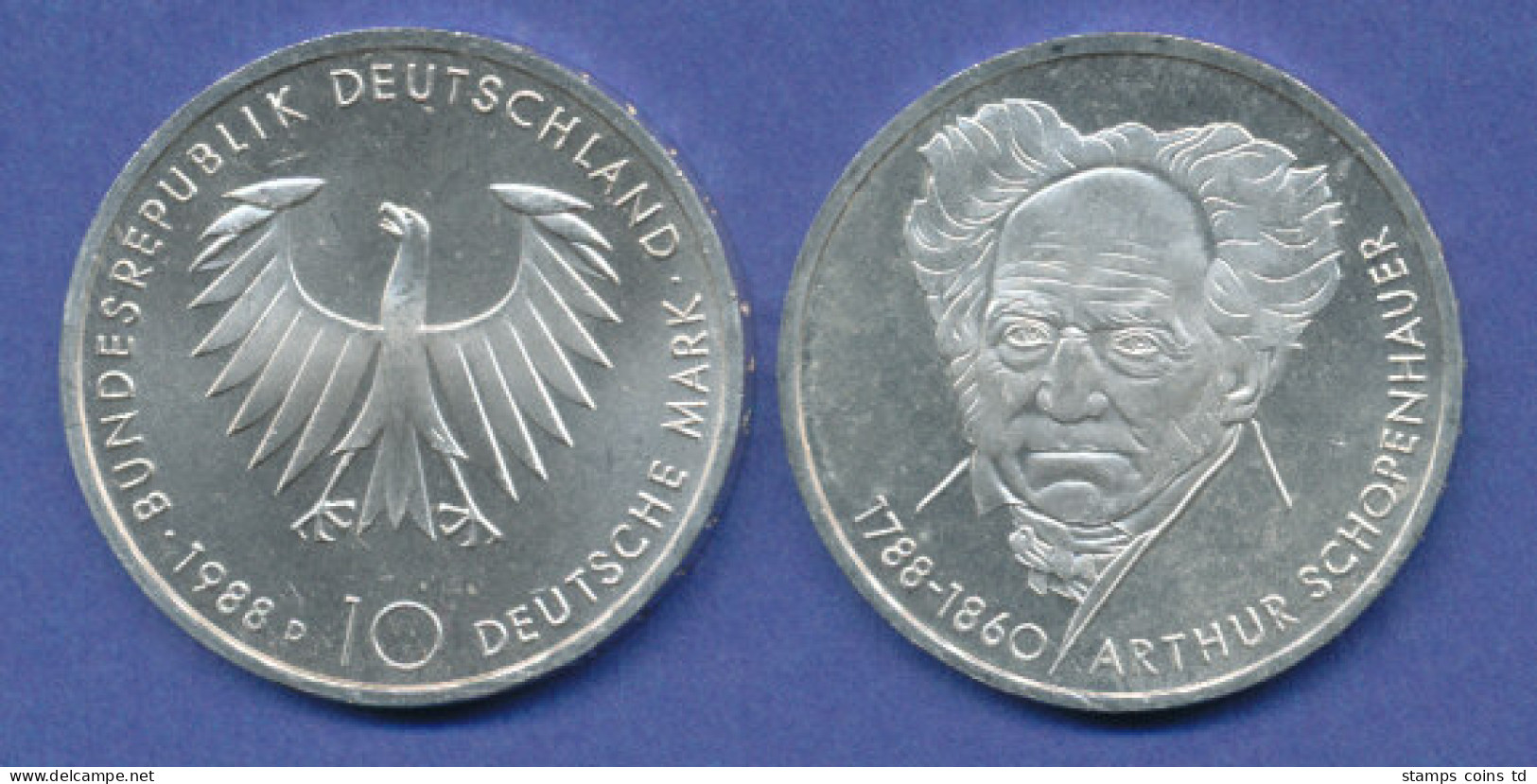 Bundesrepublik 10DM Silber-Gedenkmünze 1988, Arthur Schopenhauer - 10 Mark