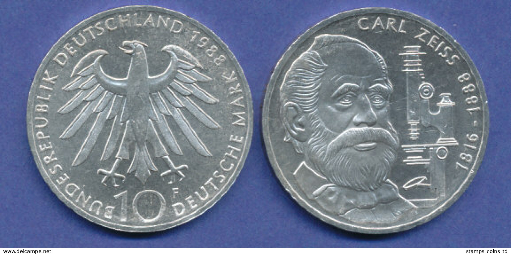 Bundesrepublik 10DM Silber-Gedenkmünze 1988, Carl Zeiss - 10 Mark