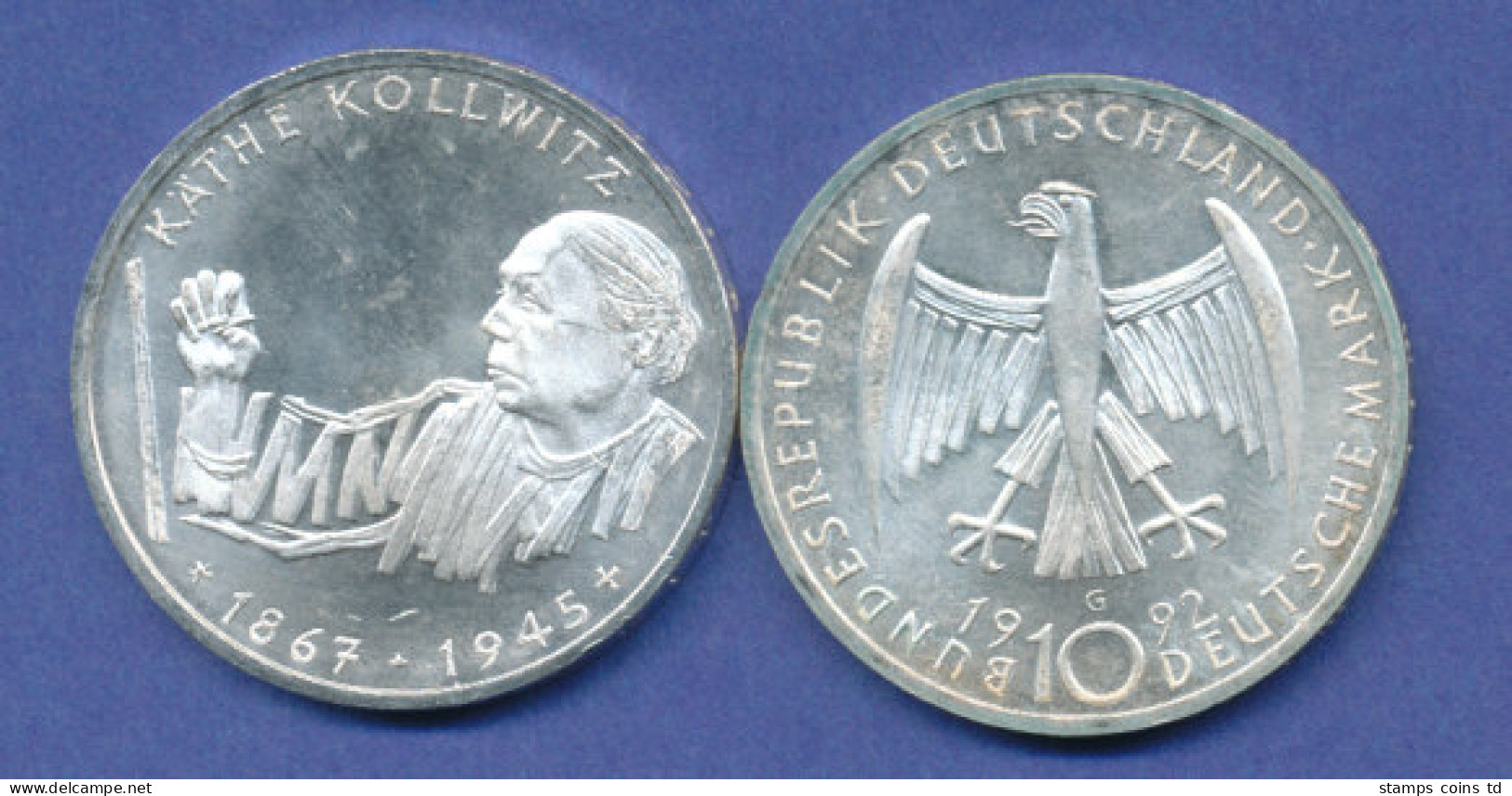 Bundesrepublik 10DM Silber-Gedenkmünze 1992, 125. Geburtstag Käthe Kollwitz - 10 Mark