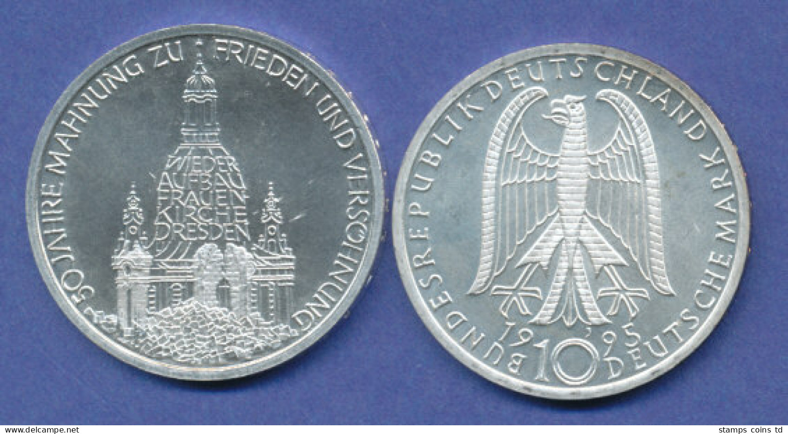 Bundesrepublik 10DM Silber-Gedenkmünze 1995, Frauenkirche Dresden  - 10 Mark