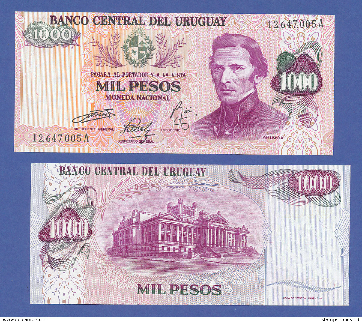 Banknote Uruguay 1000 Pesos (1974) In Bankfrischer Erhaltung !  - Chine