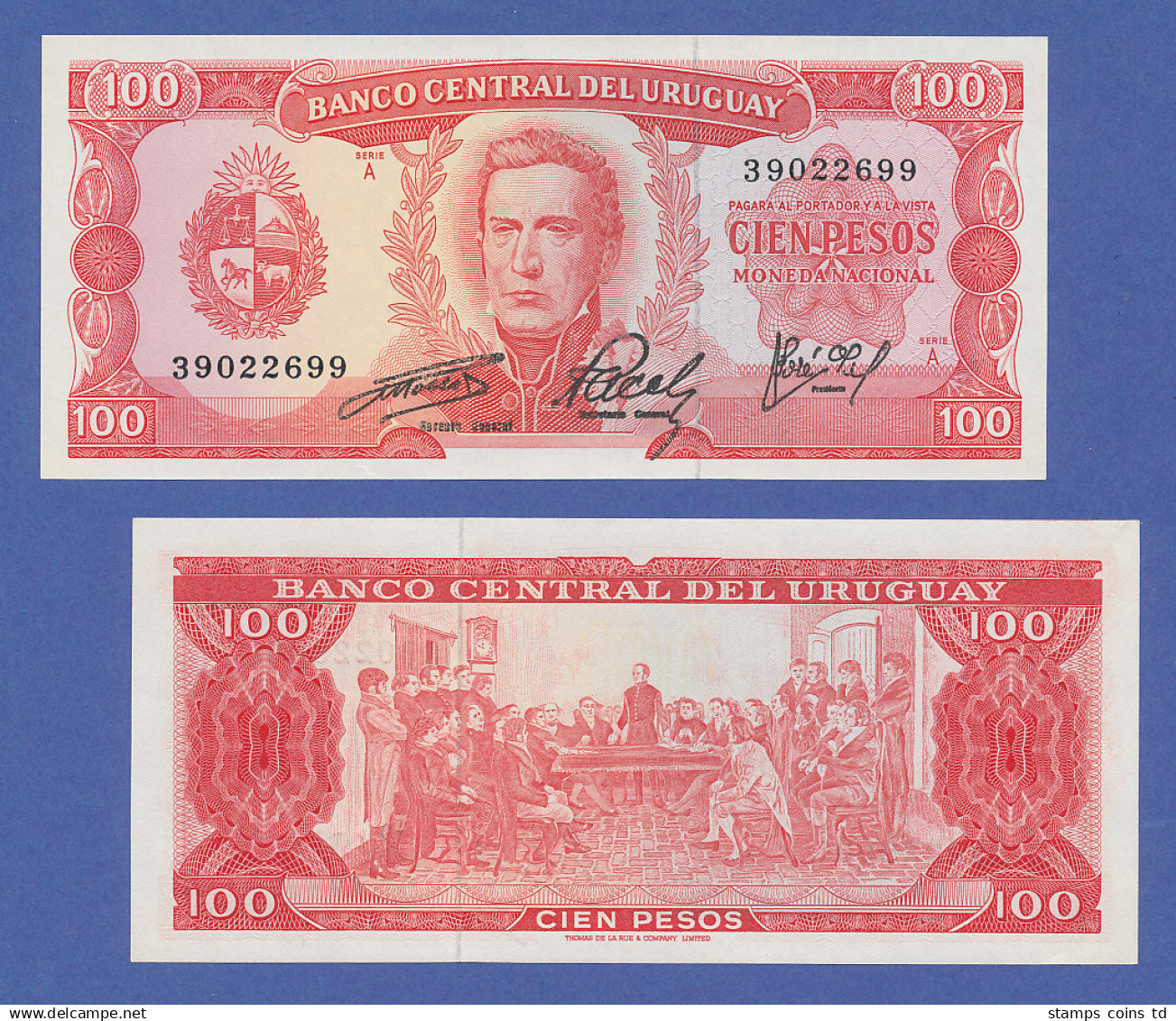 Banknote Uruguay 100 Pesos (1967) In Bankfrischer Erhaltung !  - Cina