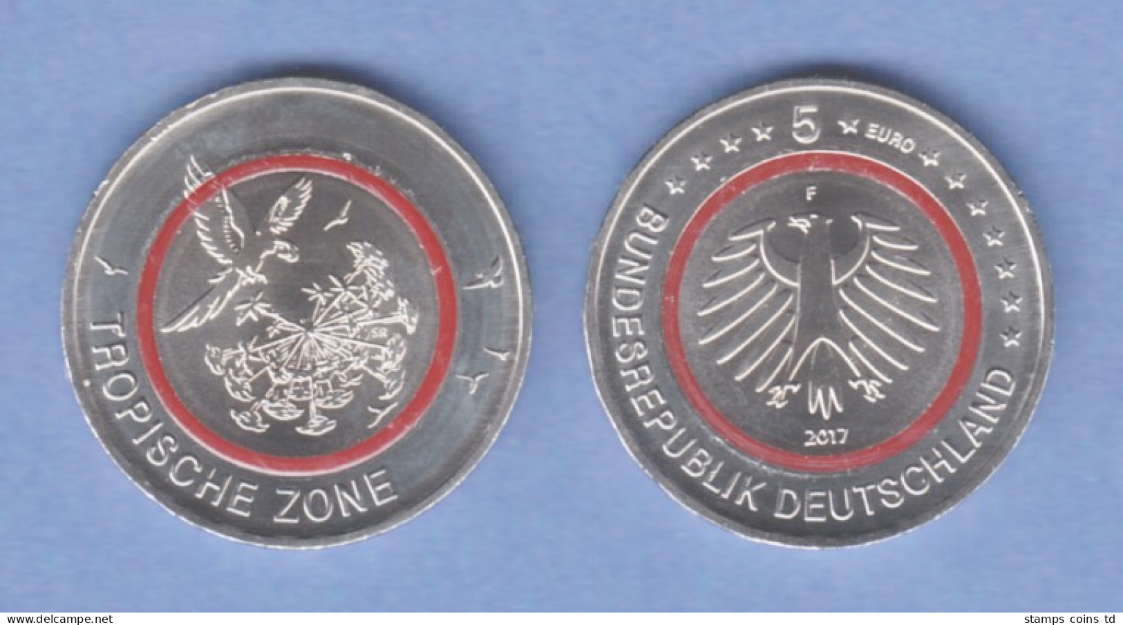 5-Euro Münze Klimazonen Der Erde TROPISCHE ZONE 2017, Prägestätte F Stuttgart  - Herdenkingsmunt