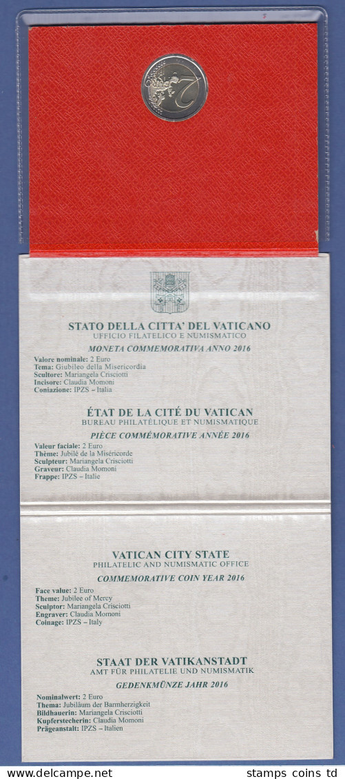 Vatikan 2 Euro Gedenkmünze 2016  Misericordia / Barmherzigkeit Im Orig. Folder - Vaticano