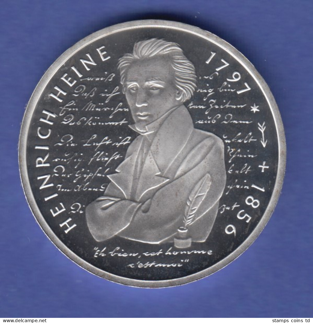 Bundesrepublik 10DM Silber-Gedenkmünze 1997 Heinrich Heine PP - 10 Marchi