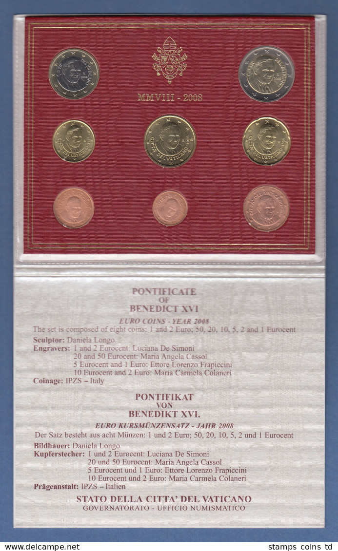 Vatikan Euro-Kursmünzensatz 2008  Papst Benedikt XVI.   Top-Zustand ! - Vaticano (Ciudad Del)