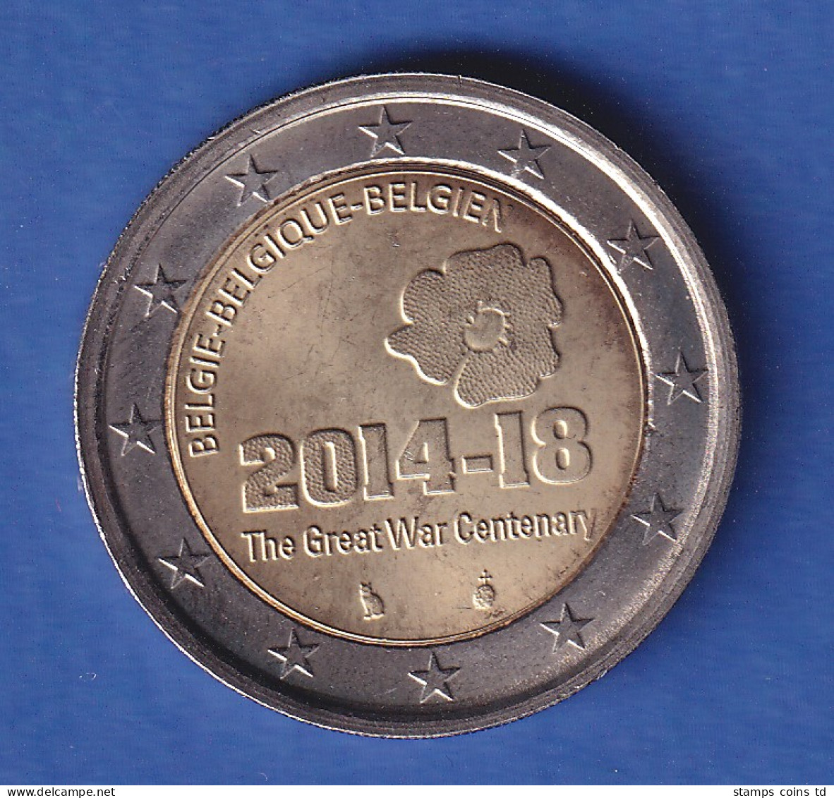 Belgien 2014 2-Euro-Sondermünze Erster Weltkrieg 1914-18 Bankfr. Unzirk.  - Sonstige & Ohne Zuordnung