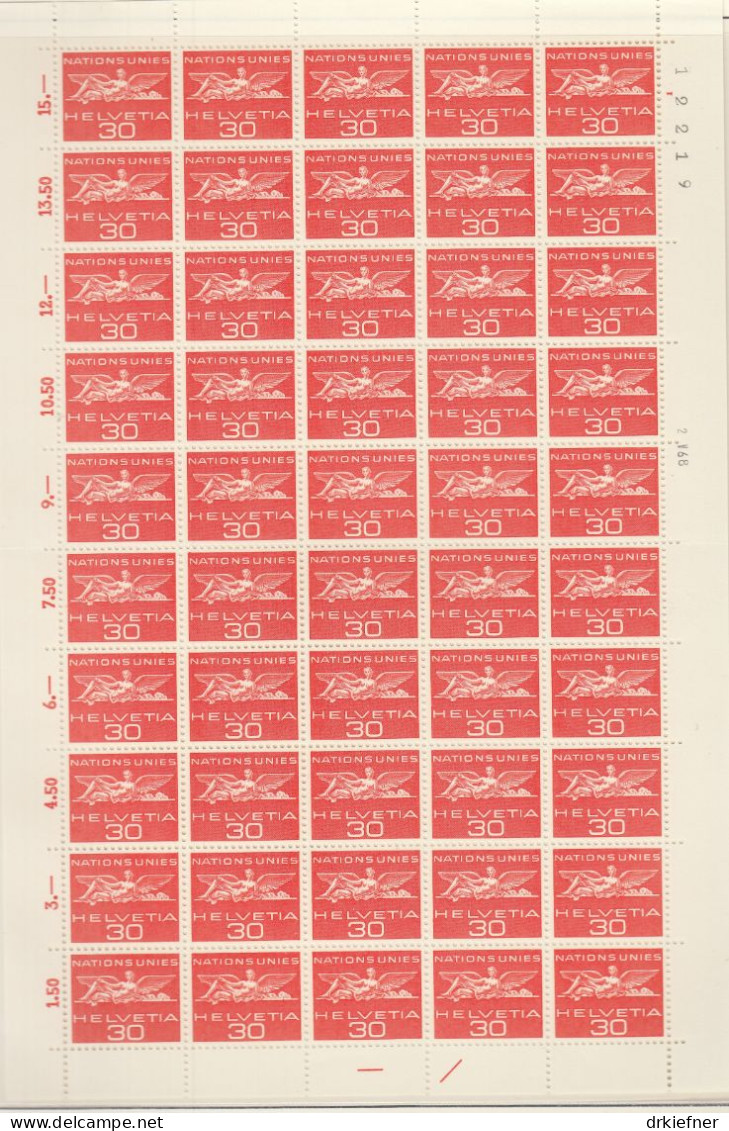 SCHWEIZ  Dienst, Int. Organisationen, ONO/UNO 29, Bogen 5x10, Postfrisch **, Geflügelte Gestalt, 1959 - Dienstzegels