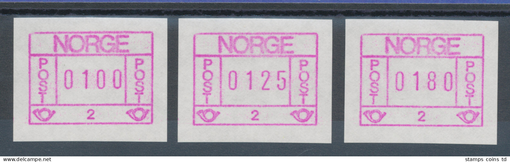 Norwegen Frama-ATM 1978, Aut.-Nr. 2 (Oslo Flughafen) Tastensatz 100-125-180 ** - Automatenmarken [ATM]