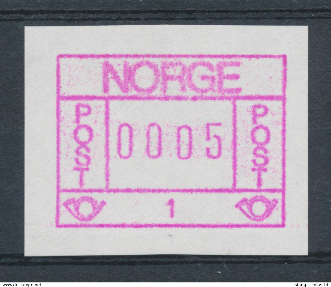 Norwegen Frama-ATM 1978, Aut.-Nr. 1 Besseres X-Papier, Wertstufe 0005 **  - Automatenmarken [ATM]