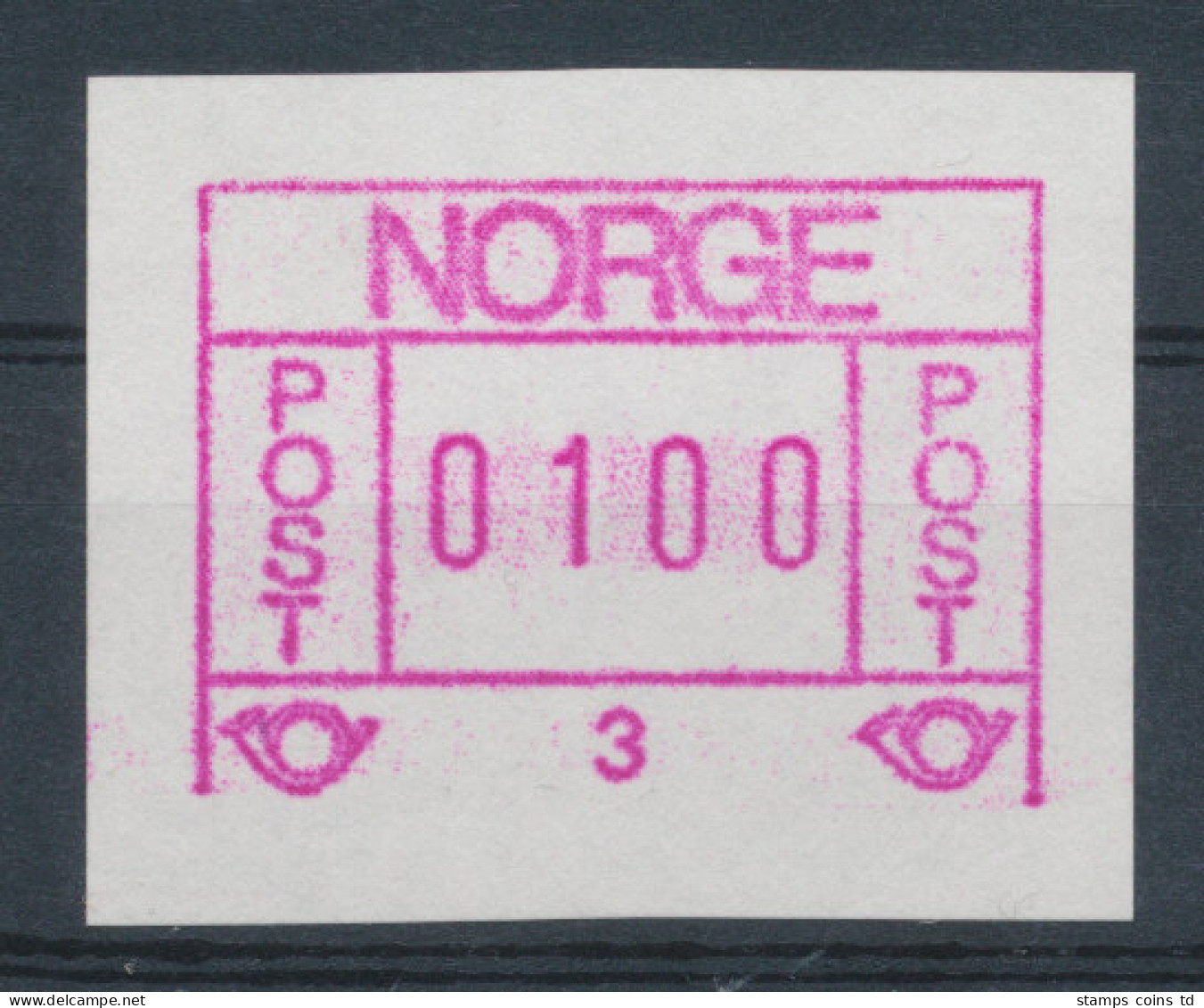 Norwegen Frama-ATM 1978, Aut.-Nr. 3 Besseres X-Papier, Wertstufe 0100 **  - Automatenmarken [ATM]