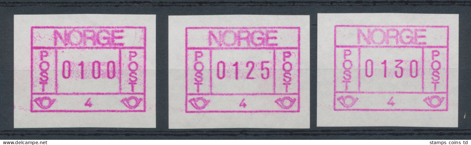Norwegen Frama-ATM 1978, Aut.-Nr. 4 (Trondheim) Tastensatz 100-125-130 ** - Automatenmarken [ATM]