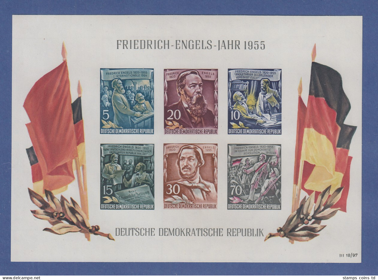 DDR 1955, Blockausgabe Friedrich Engels, Mi.-Nr. Block 13 Postfrisch ** - Nuovi