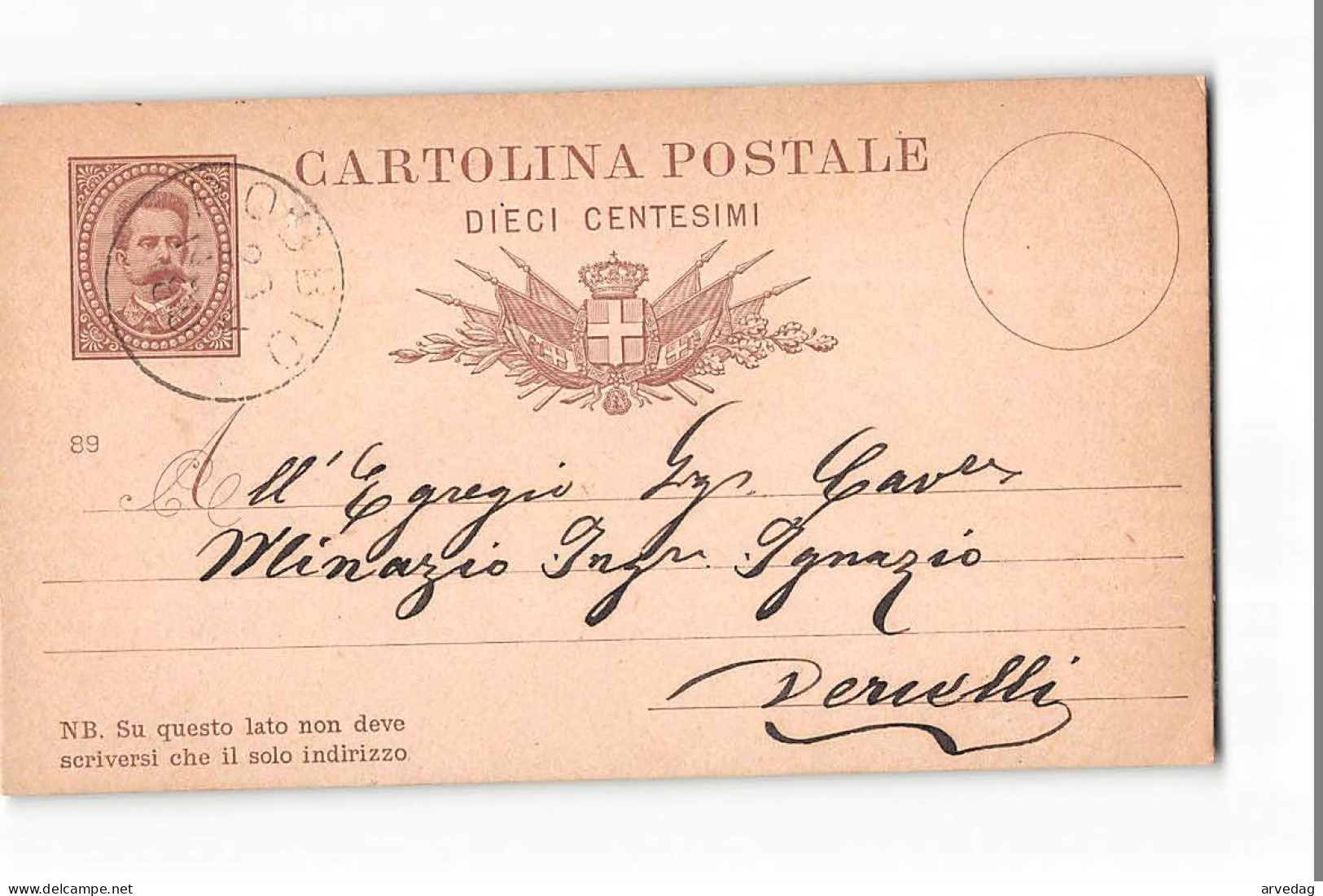 16266 01  CARTOLINA POSTALE ROBBIO X VERCELLI 1889 - Postwaardestukken