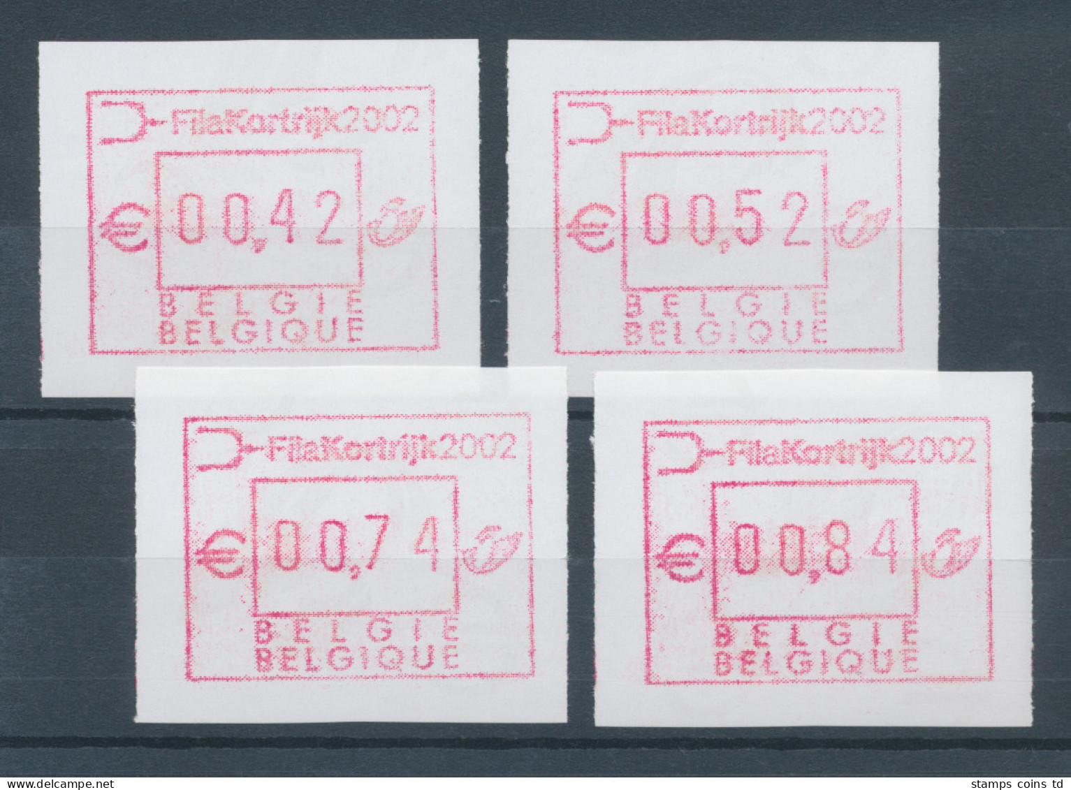 Belgien FRAMA Sonder-ATM FilaKortrijk 2002, Satz 42-52-74-84 €-Cent ** - Otros & Sin Clasificación
