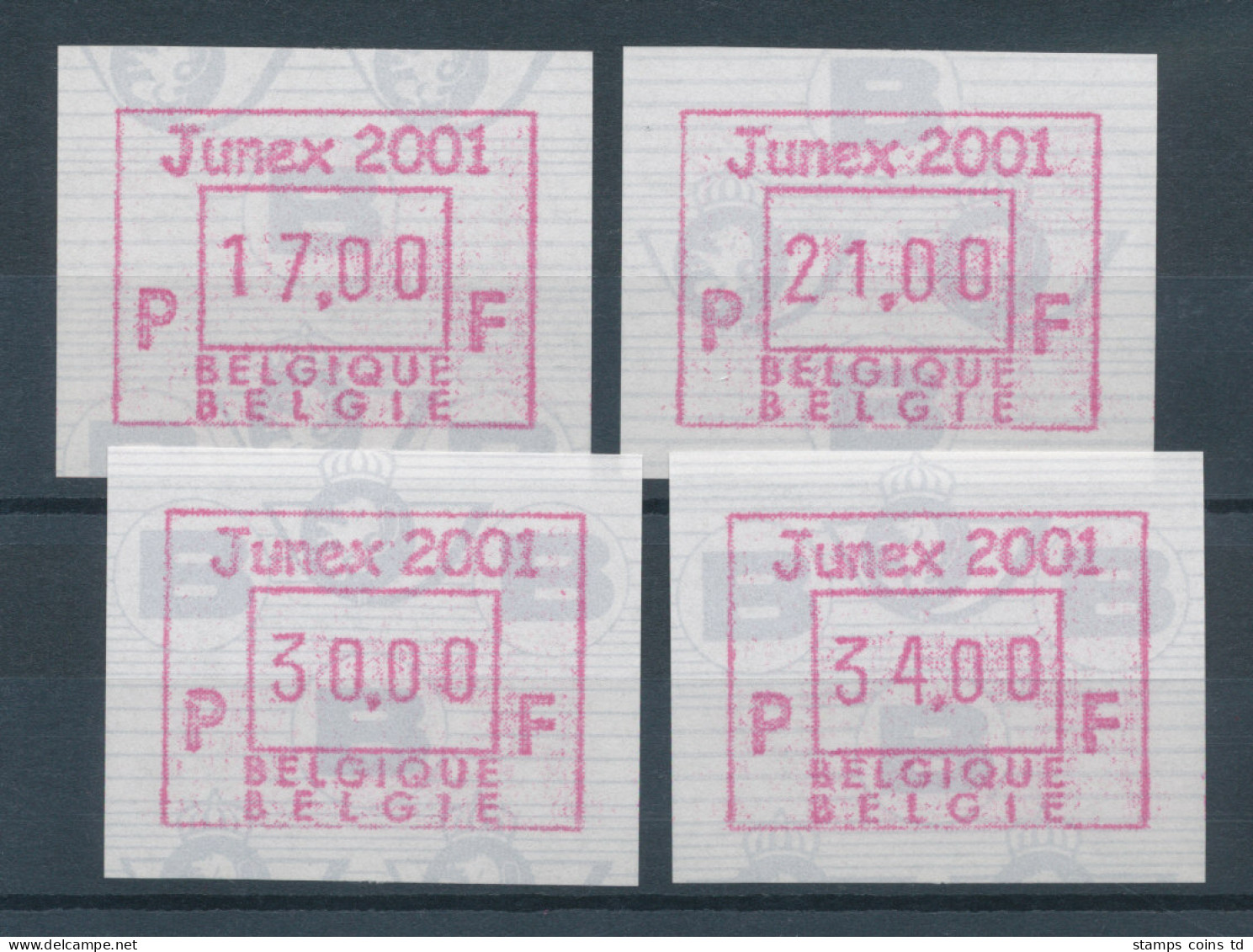 Belgien FRAMA Sonder-ATM Junex 2001, Satz 17-21-30-34 BFr. ** - Other & Unclassified