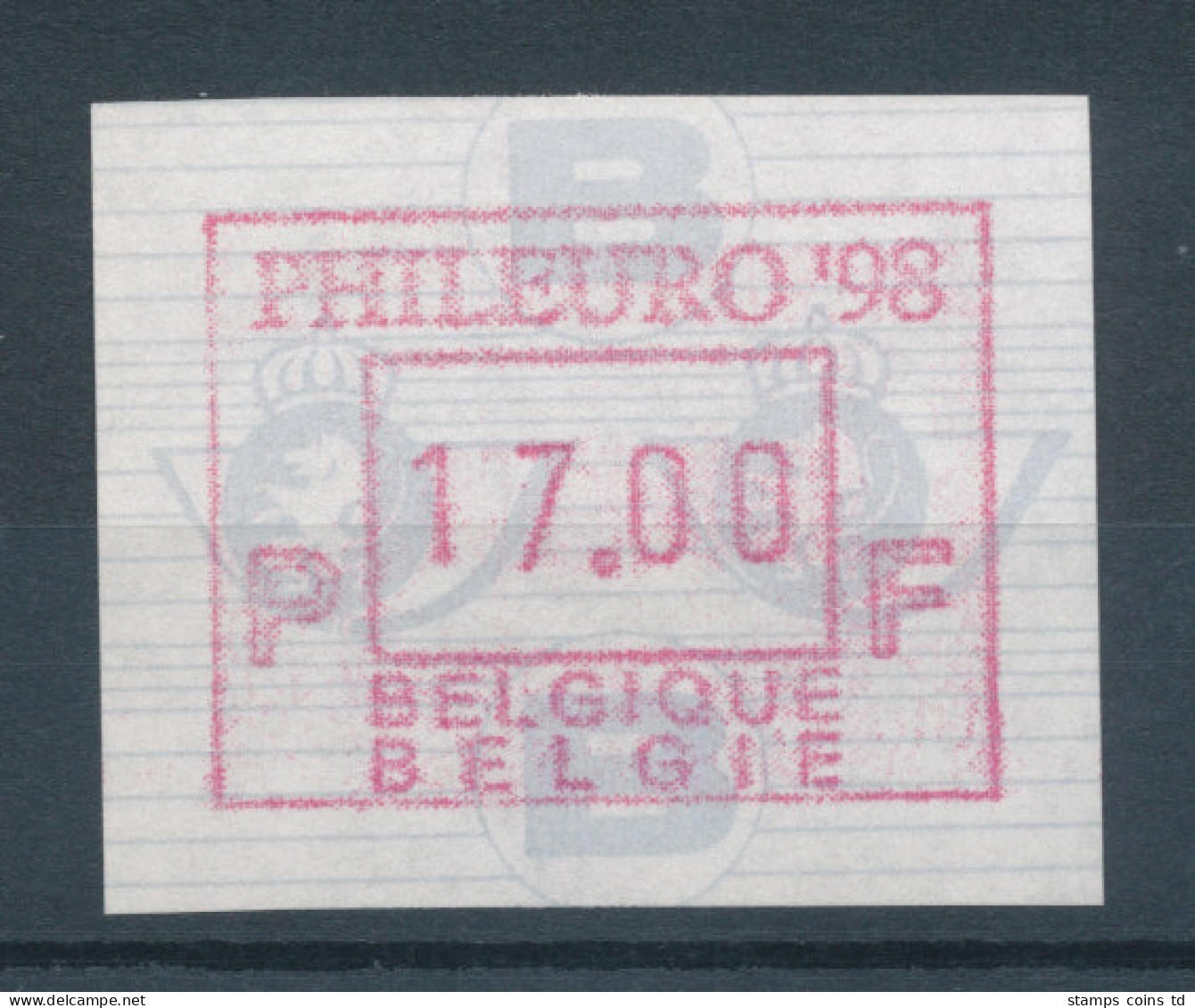 Belgien FRAMA Sonder-ATM PHILEURO'98, Einzelwert 17 BFr. **  - Sonstige & Ohne Zuordnung