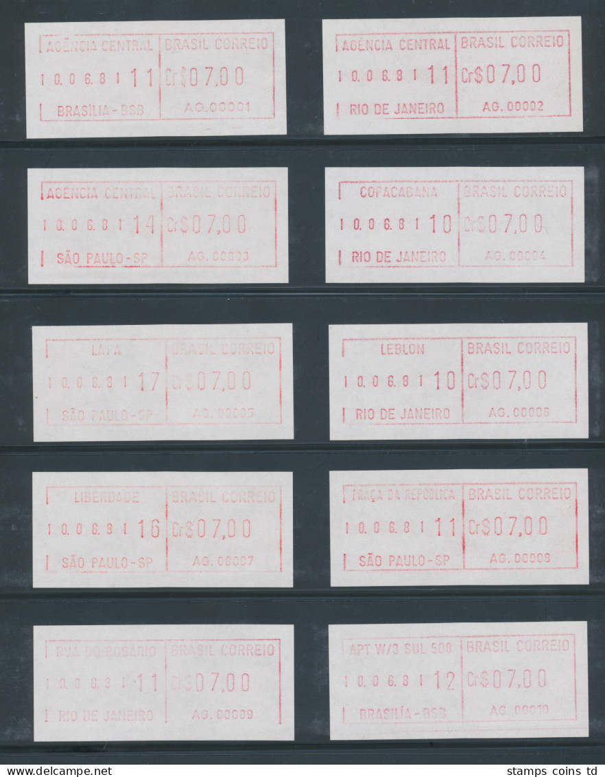 Brasilien FRAMA Schalterwertzeichendrucker-ATM AG.00001-AG00010 Kpl. Serie (VS)  - Vignettes D'affranchissement (Frama)