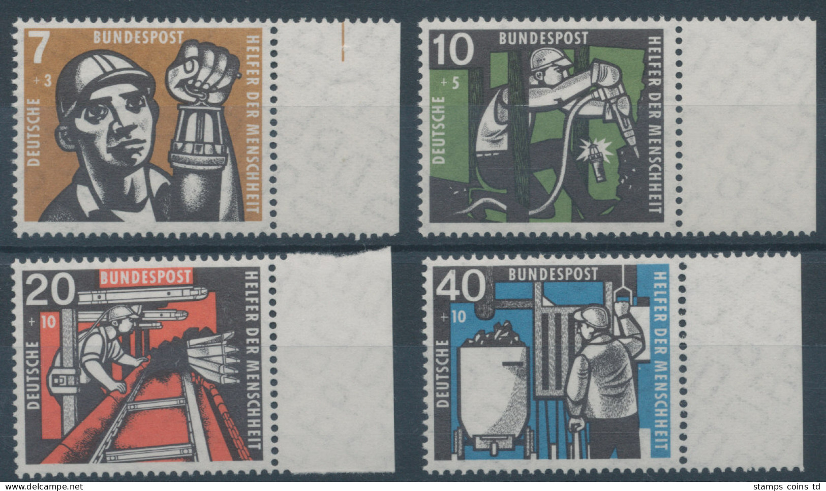 Bundesrepublik 1957, Wohlfahrt: Kohlebergbau, Mi.-Nr. 270-73 ** Vom Seitenrand - Unused Stamps