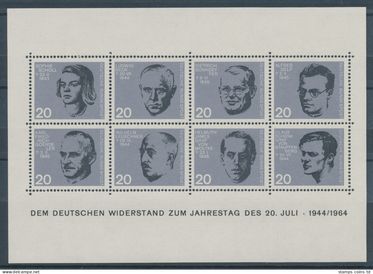 Bundesrepublik 1964, Widerstandskämpfer-Block,  Mi.-Nr. Block 3  **  - Unused Stamps
