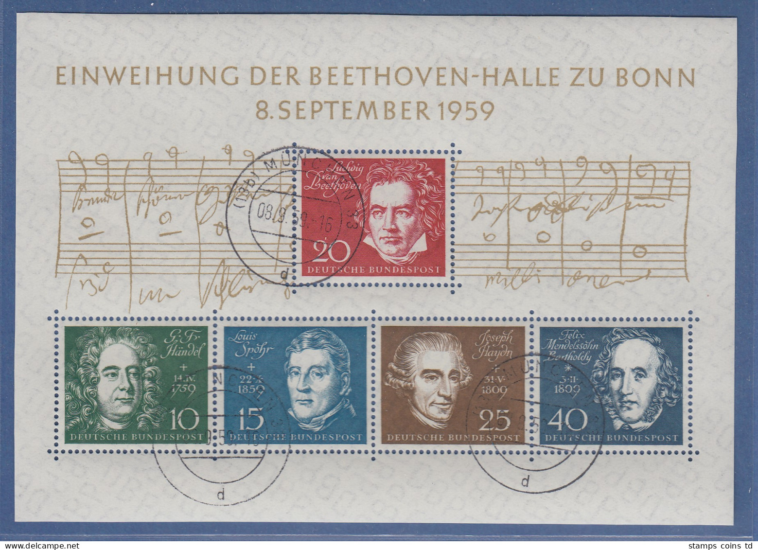 Bundesrepublik 1959 Beethovenblock Mit ET-Tages-O München, Top-Qualität !  - Gebraucht