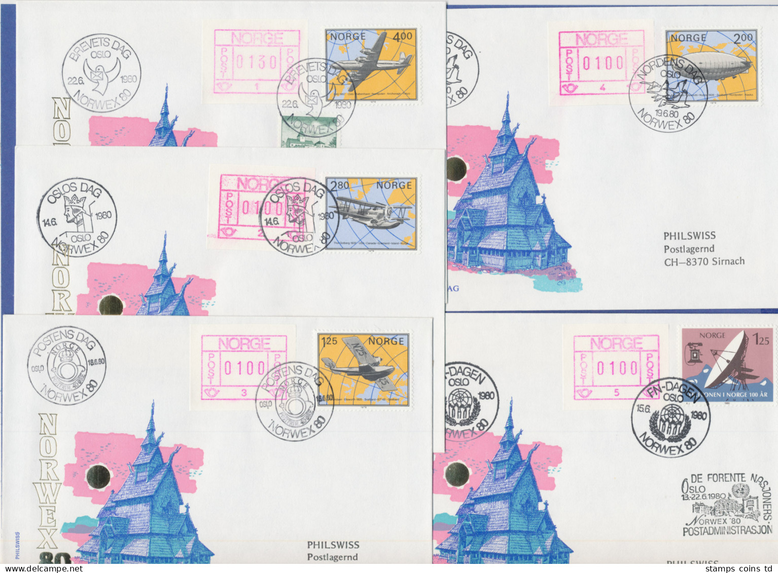 Norwegen Frama-ATM 1978, 5 Briefe Von Der NORWEX80 Mit Allen Aut.-Nr. 1-5 (1) - Machine Labels [ATM]