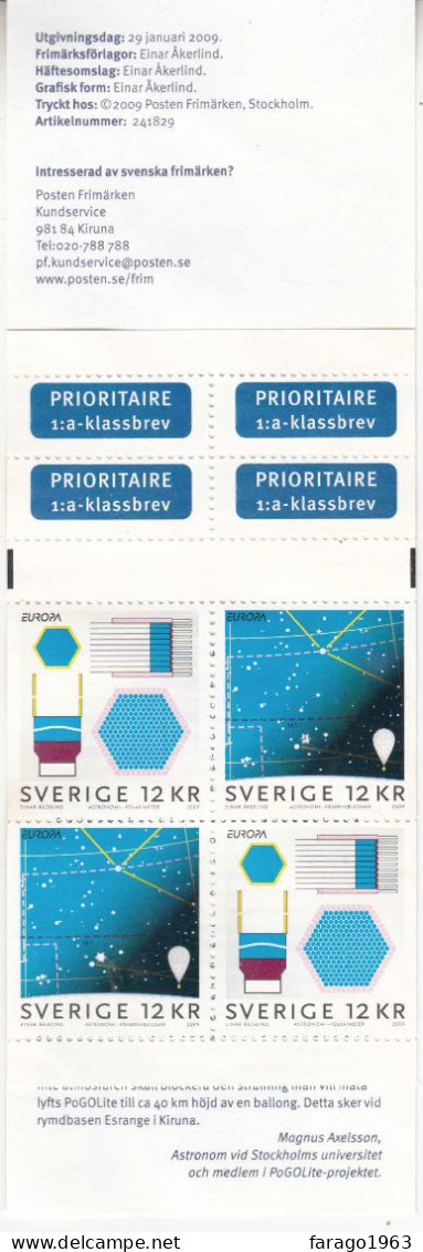 2009 Sweden Astronomy Europa Space Complete Booklet Of 4 MNH @ BELOW FACE VALUE - Ongebruikt