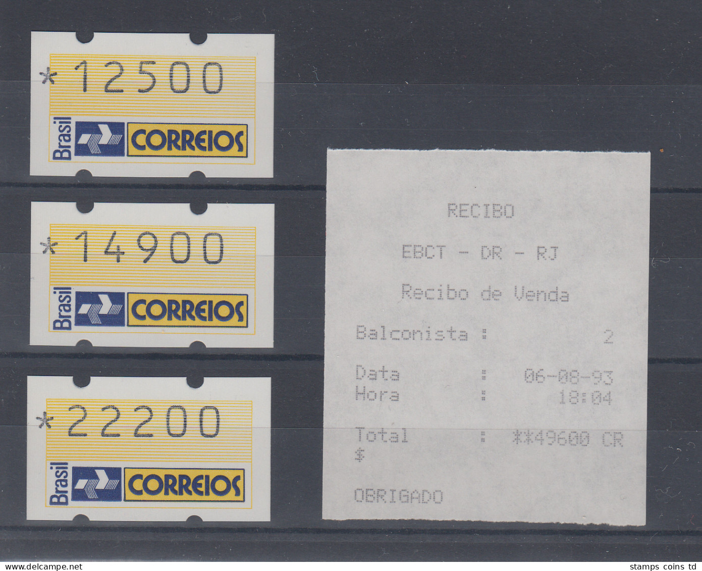 Brasilien ATM Postemblem, Mi.-Nr. 4, Satz 12500-14900-22200 ** AQ Balconista 2 - Franking Labels