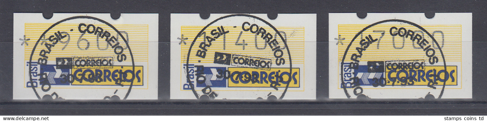 Brasilien ATM Postemblem, Mi.-Nr. 4, Satz 9600-11400-17000 Mit ET-O 30.7.93 - Franking Labels