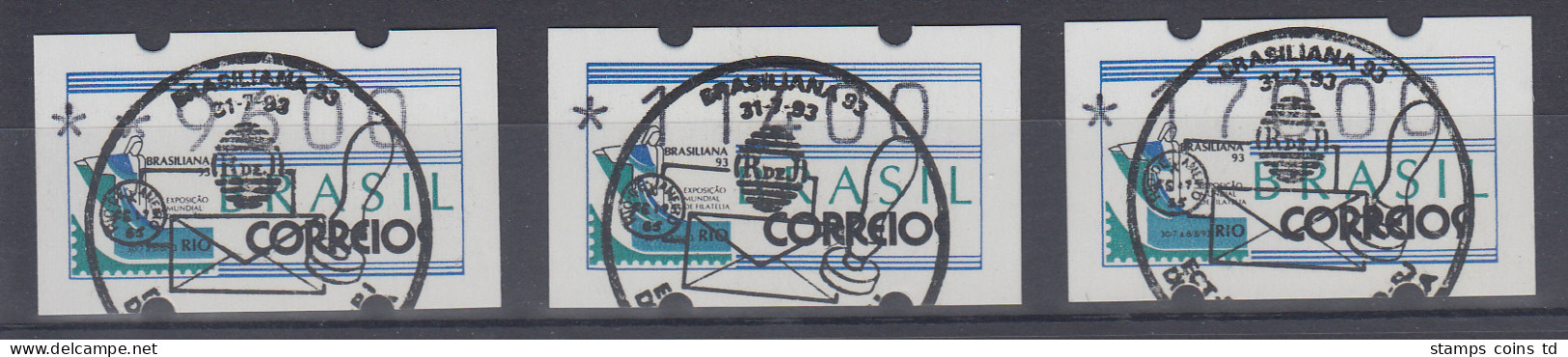 Brasilien ATM BRASILIANA'93, Mi.-Nr. 5, Satz 9600-11400-17000 Sonder-O 31.7.93 - Franking Labels