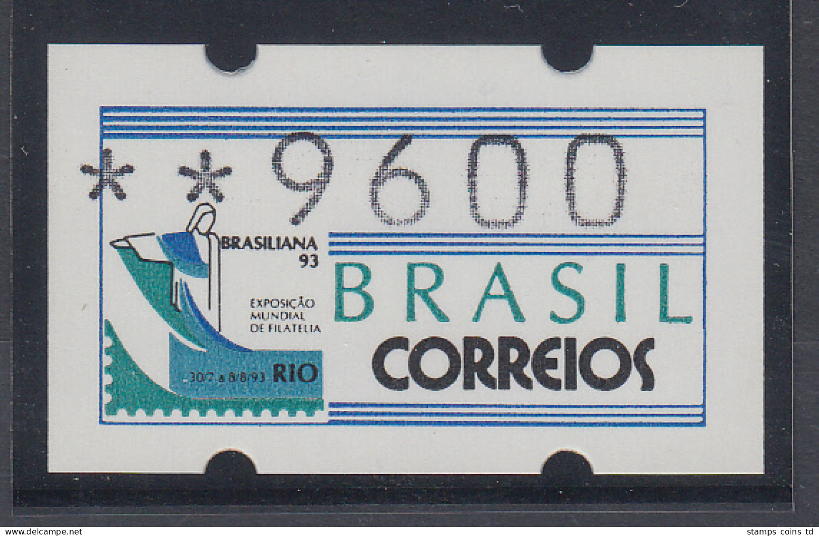 Brasilien ATM BRASILIANA'93, Mi.-Nr. 5, Wertstufe 9600 Cr. ** - Franking Labels
