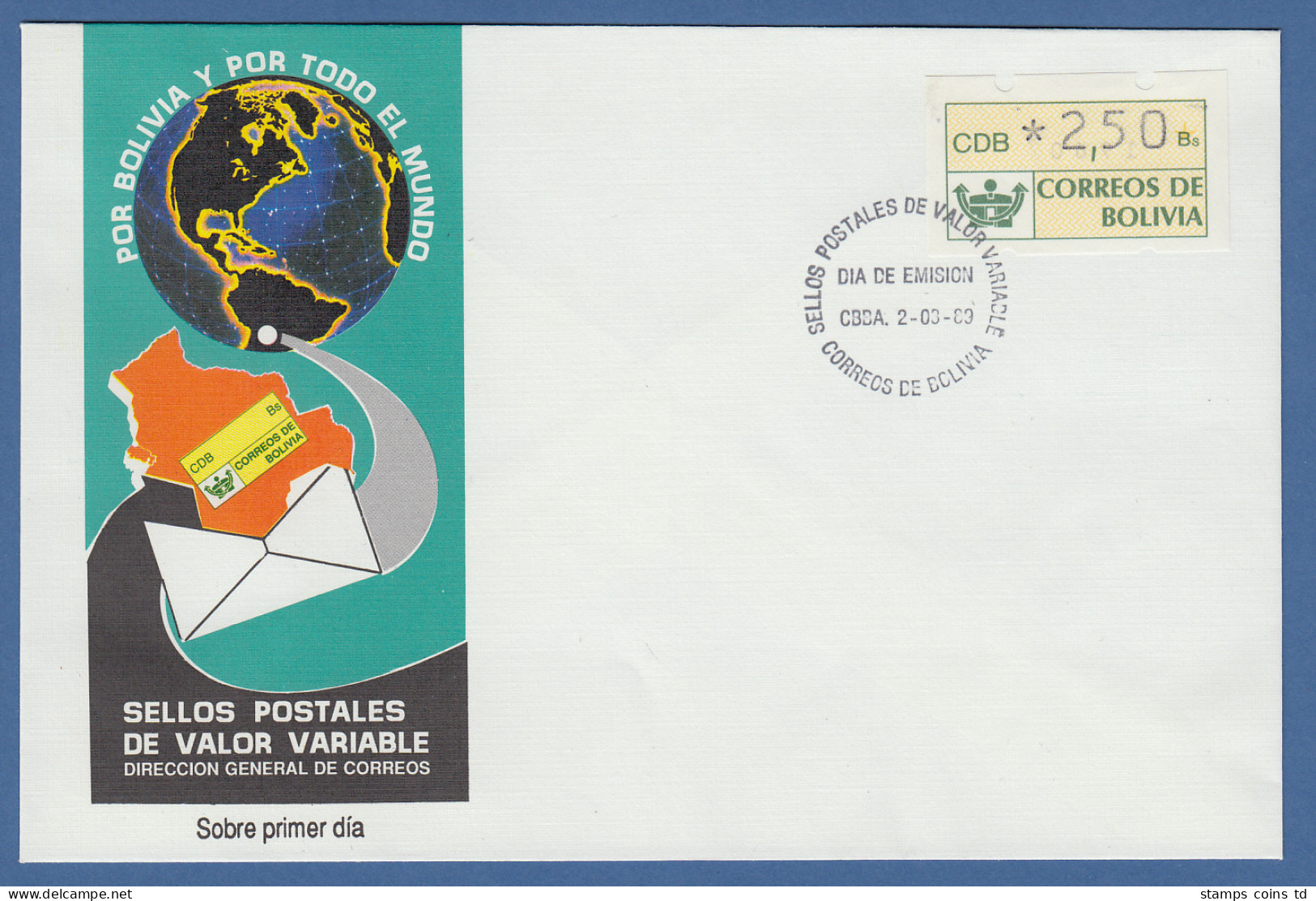 Bolivien Klüssendorf ATM *2,50 Bs Auf Amtlichem FDC 2.3.89 - Bolivia