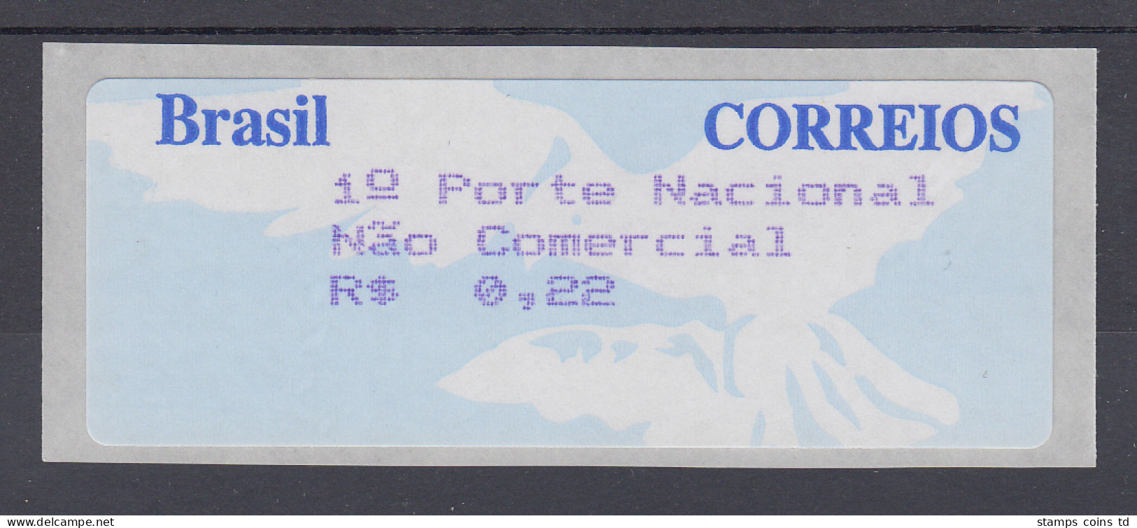 Brasilien ATM Taube, Mi.-Nr. 7, 3-stelliger Werteindruck, Einzelwert 0,22 R$ ** - Franking Labels