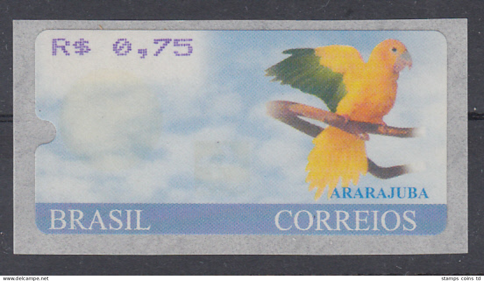 Brasilien ATM Ararajuba, Mi.-Nr. 8, Einzelwert R$ 0,75 ** - Franking Labels