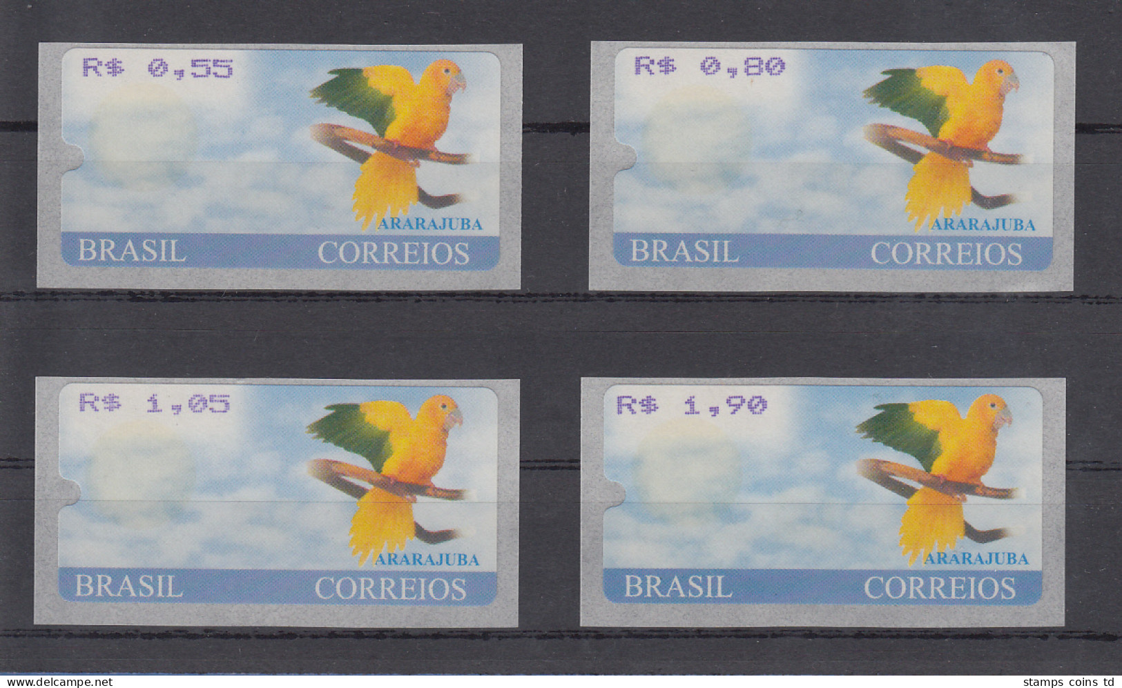 Brasilien ATM Ararajuba, Mi.-Nr. 8, Satz 4 Werte 55-80-105-190 ** - Franking Labels