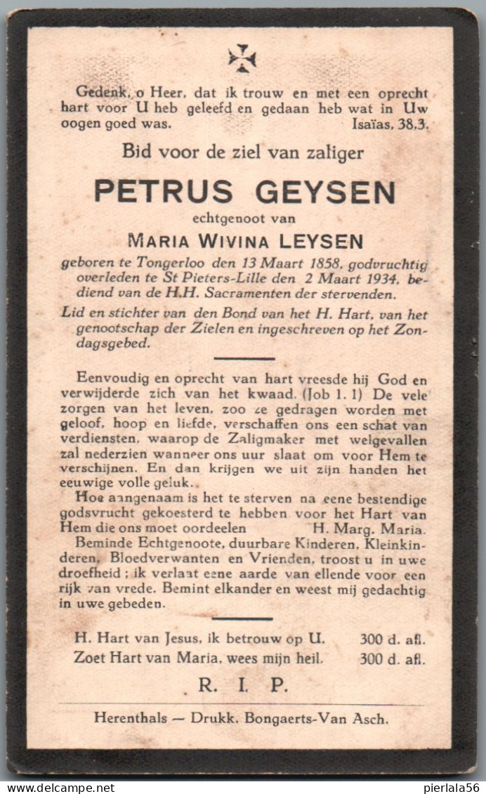 Bidprentje Tongerlo - Geysen Petrus (1858-1934) - Images Religieuses