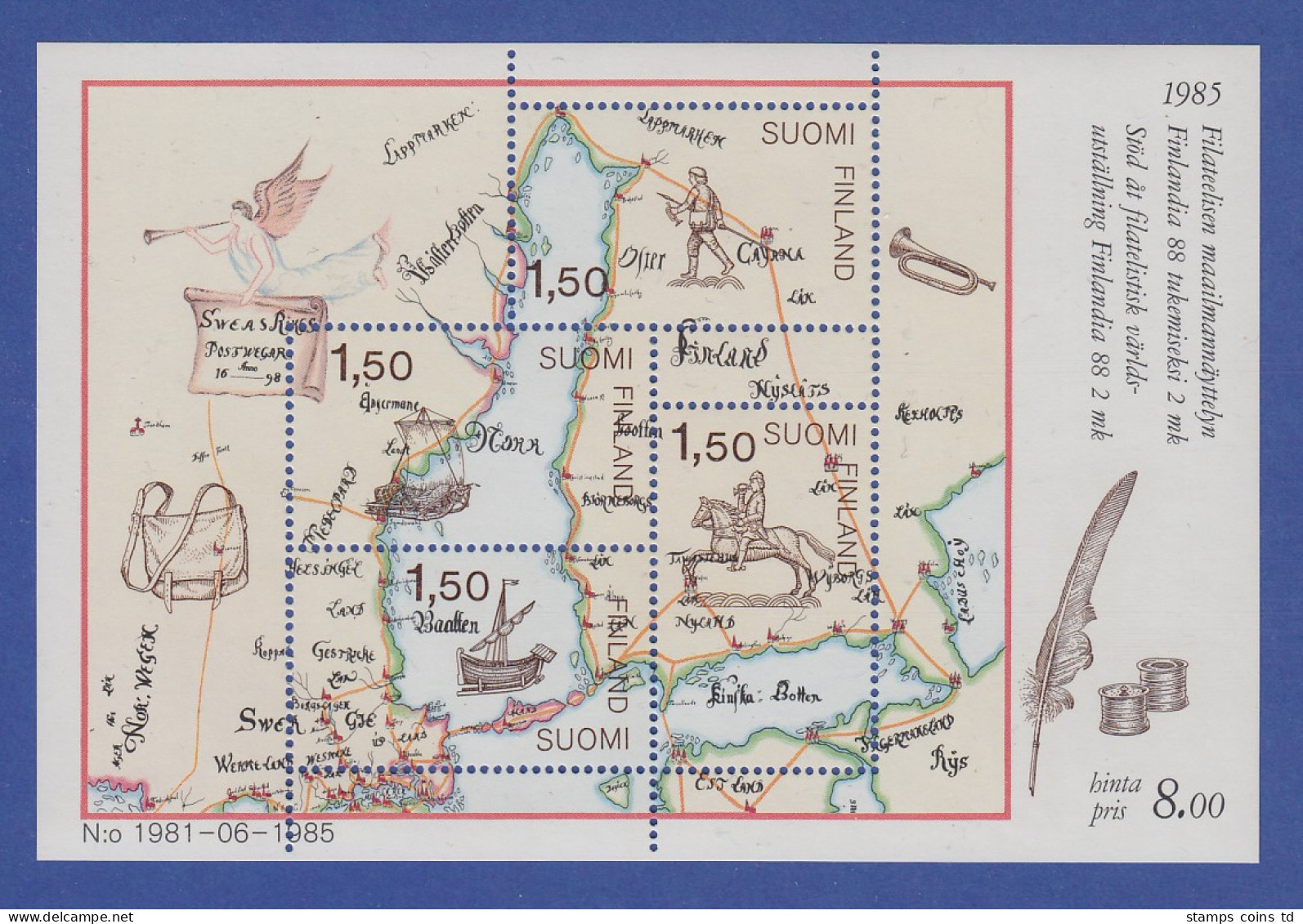 Finnland Blockausgabe 1985 Mi.-Nr. Block 1 ** FINLANDIA `88 Helsinki - Sonstige & Ohne Zuordnung