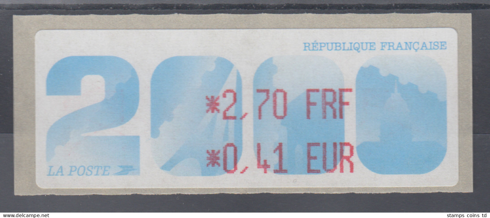 Frankreich LISA-Sonder-ATM BIENNALE DE PARIS, 2000, Wert 2,70 FRF / 0,41 EUR ** - Sonstige & Ohne Zuordnung