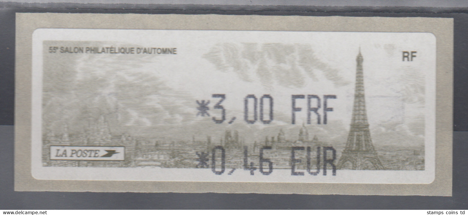 Frankreich LISA-ATM Herbstsalon Paris, 2001, Wert 3,00 FRF / 0,46 EUR ** - Autres & Non Classés