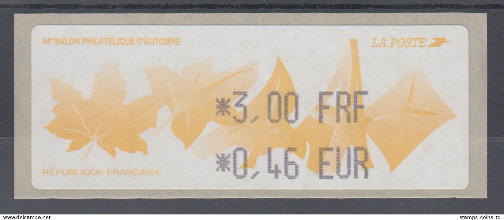 Frankreich LISA-Sonder-ATM Herbstsalon Paris, 2000, Wert 3,00 FRF / 0,46 EUR ** - Andere & Zonder Classificatie