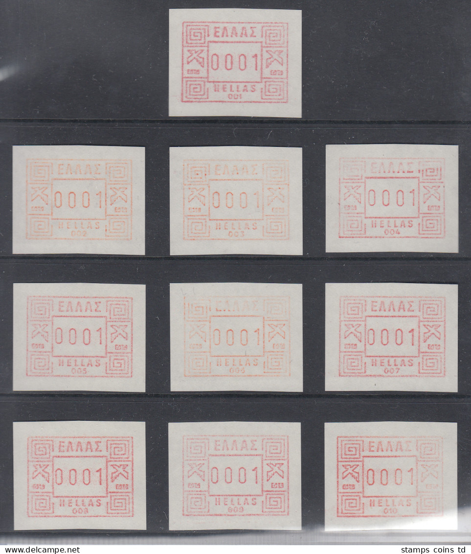 Griechenland: Frama-ATM 1. Ausgabe 1984, Je Eine ATM Von Allen Aut.-Nr. 001-010 - Timbres De Distributeurs [ATM]
