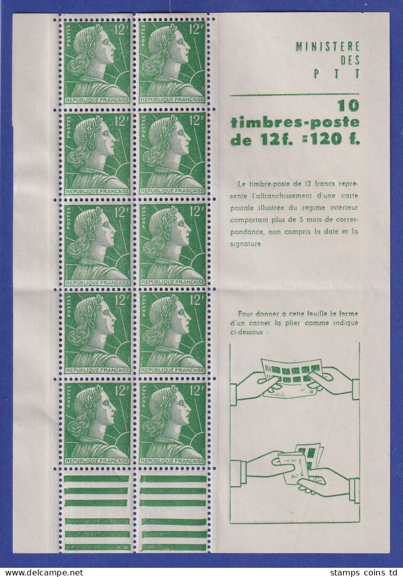 Frankreich 1955 Marianne Mi.-Nr. 1063 Markenheftchenblatt Postfrisch ** - Sonstige & Ohne Zuordnung