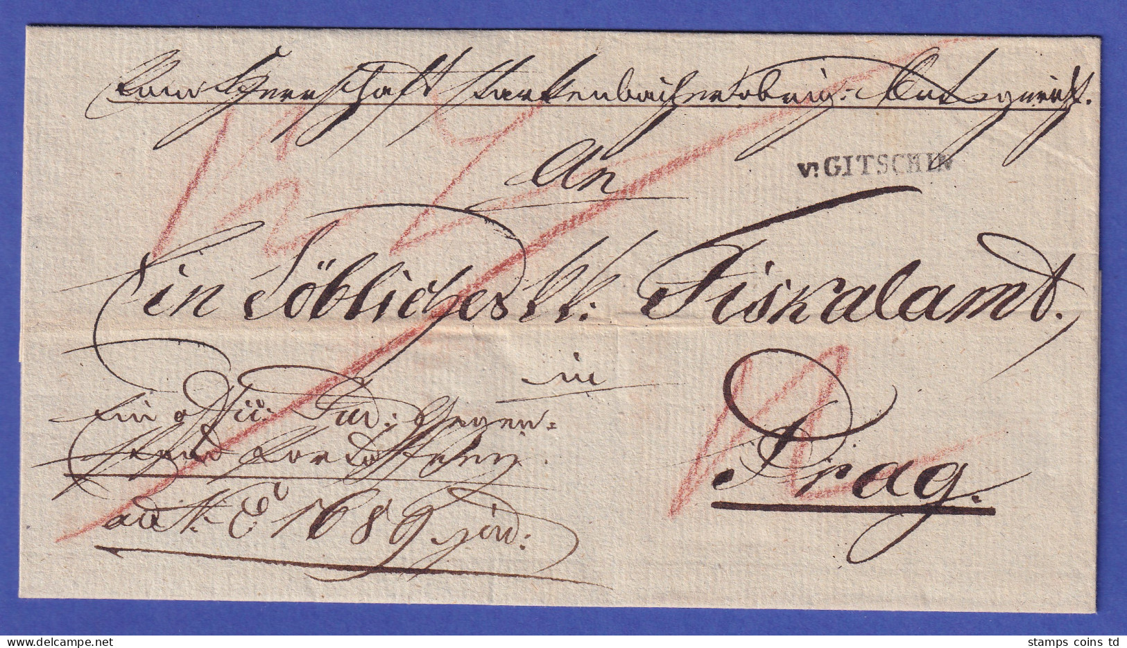 Österreich 1817 Vorphila-Brief Mit Einzeiler V.GITSCHIN Gel. Nach Prag - ...-1850 Prephilately