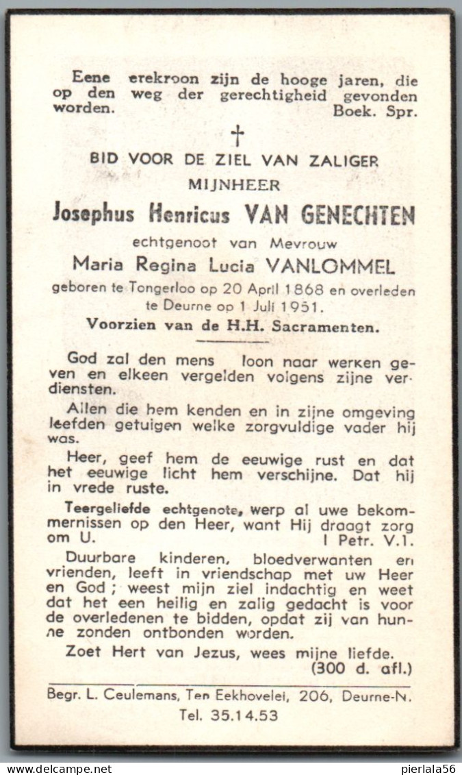 Bidprentje Tongerlo - Van Genechten Josephus Henricus (1868-1951) - Images Religieuses