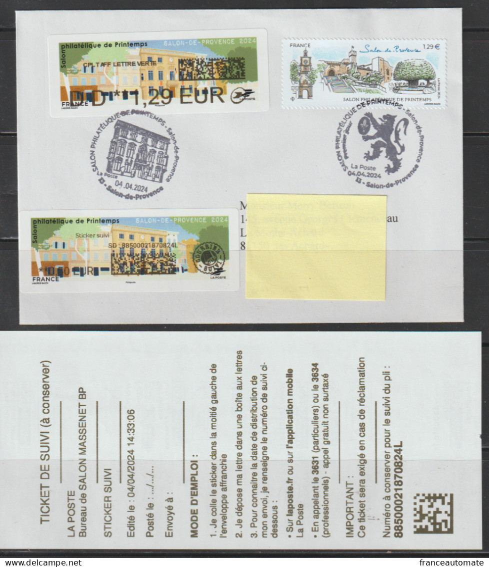 Atm, NABANCO, Pli Suivi FDC + 20g, DD 1.29 + Timbre. Hotel De Ville, Salon De Provence, 4 Avril 24, Salon De Printemps. - 2010-... Illustrated Franking Labels