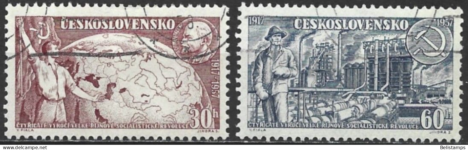 Czechoslovakia 1957. Scott #827-8 (U) Russian Revolution, 40th Anniversay  (Complete Set) - Usati